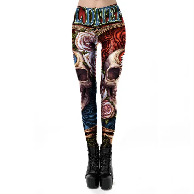 Halloween Skull Pattern Print Ladies Leggings Picture Color Xl - Shop at LoveMi