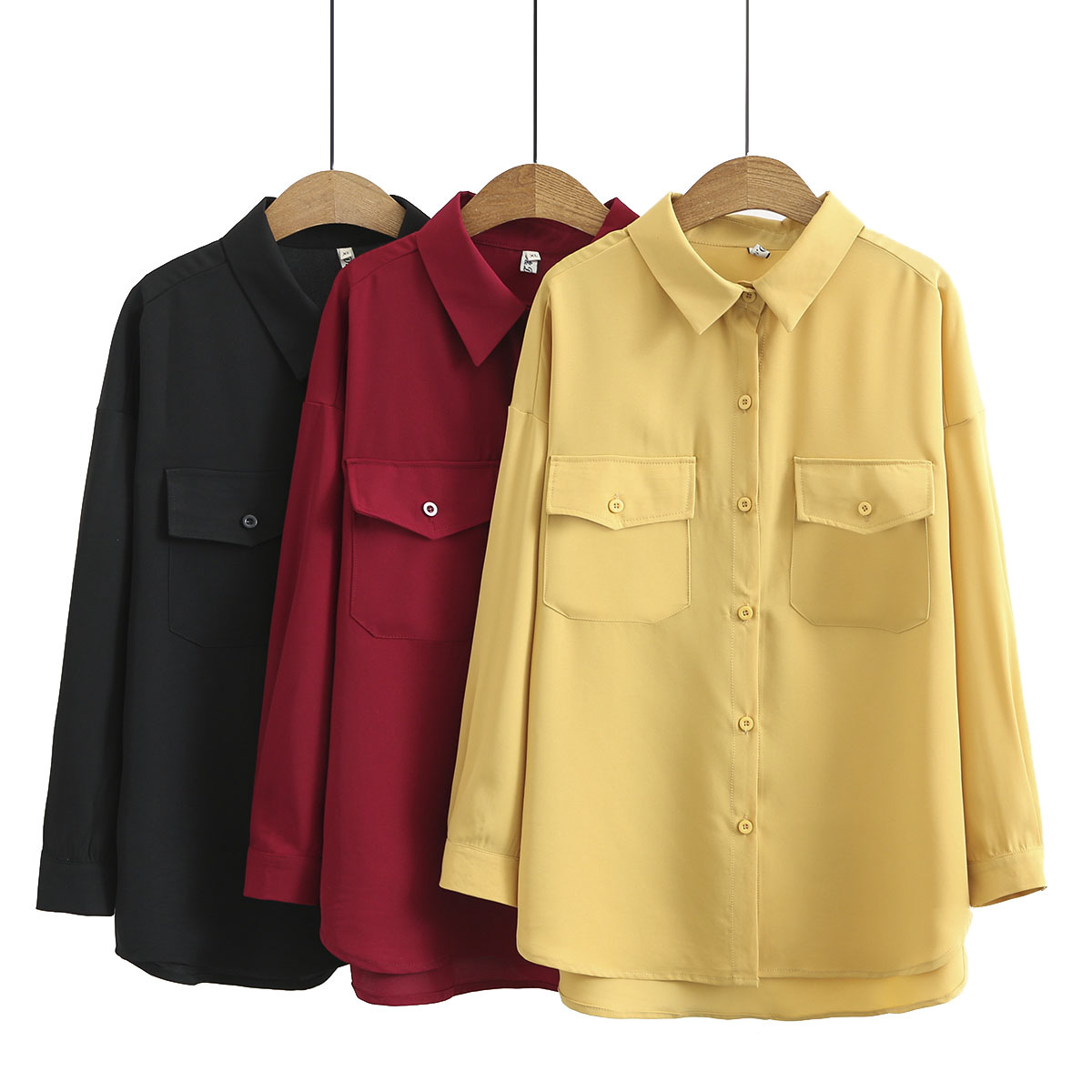 Simple Solid Color Long-sleeved Shirt With Two Pockets