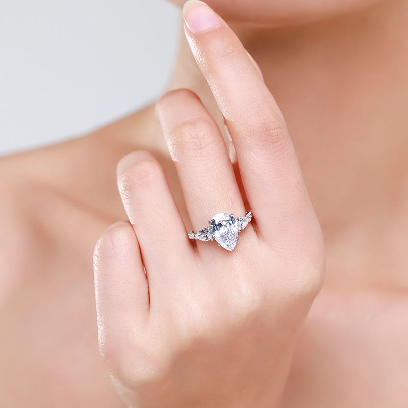 Sterling Silver Drop Shaped 5 Carat Diamond Ring