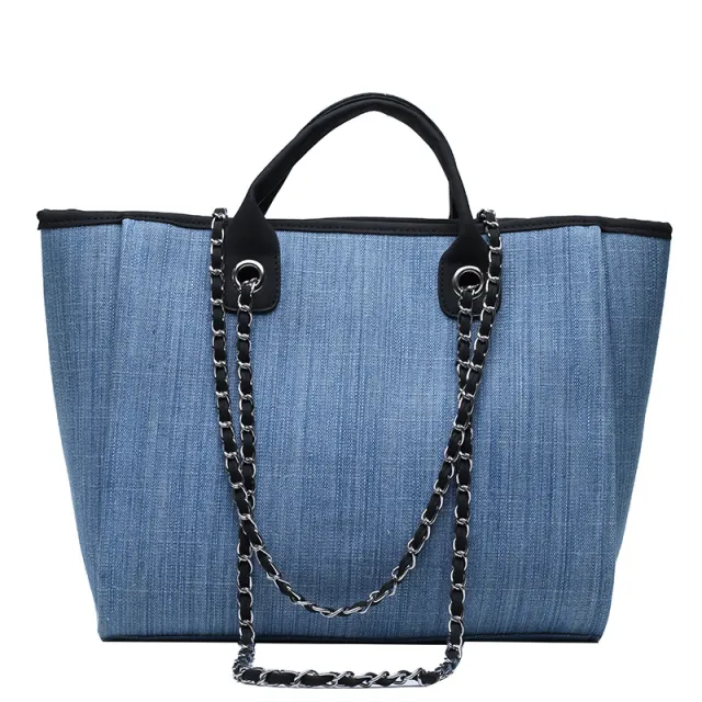 Simple Chain One shoulder Diagonal Tote Bag Blue - Shop at LoveMi