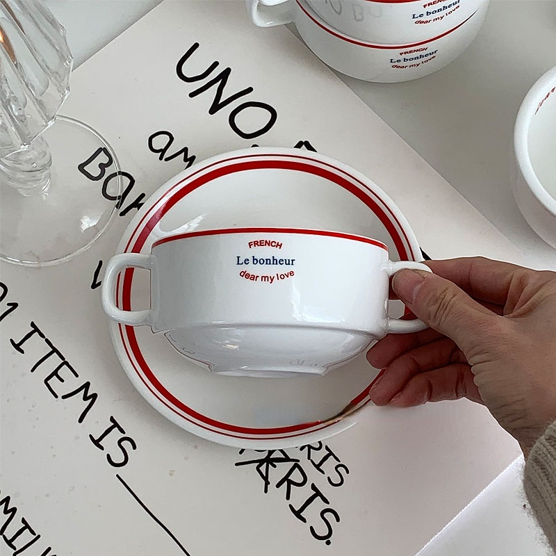 French Letter Amphora Bowl Oatmeal Yogurt Bowl Coffee Cup