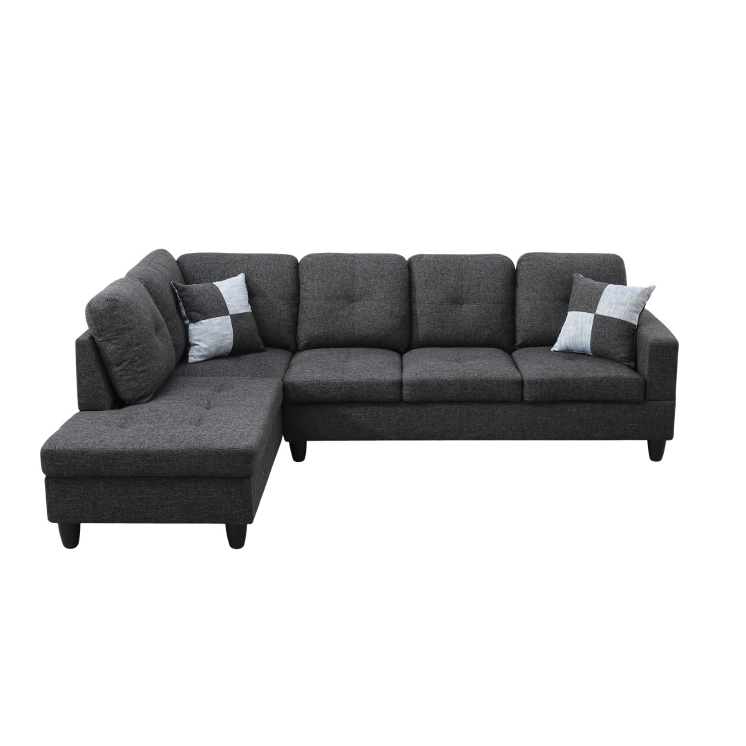 Pickup Only--Black Grey Linen 3-Piece Couch Living Room Sofa Set