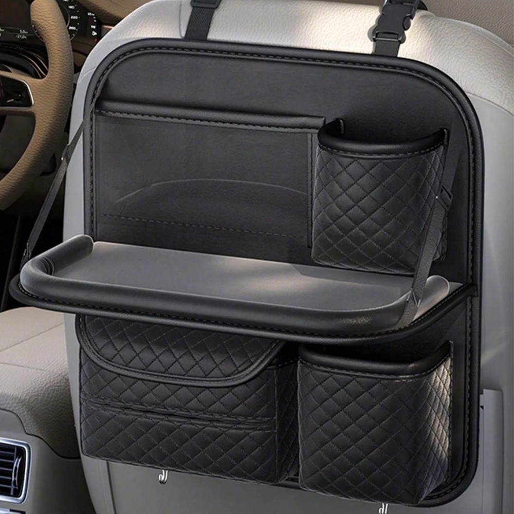 Car Organiser Bag Multi Pocket Black Leather  Holder Back Seat Storage Tidy