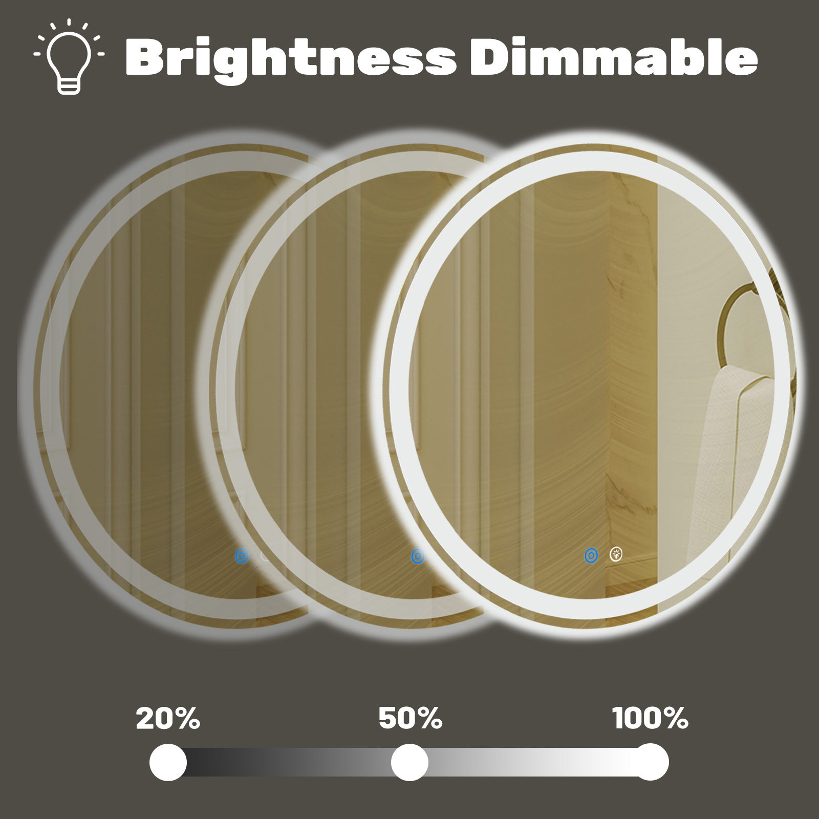 Smart Anti-fog LED Bathroom Mirror With Circular Dual Lights And 3-color Temperature Memory Dimming image 6