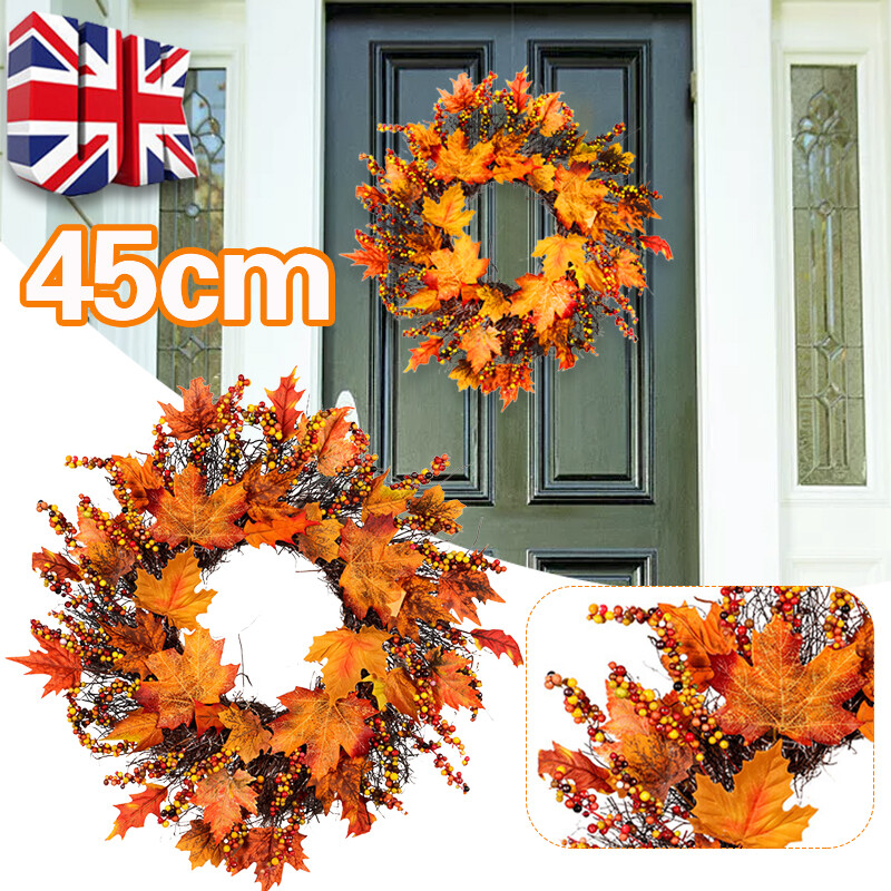 Large 45cm Fall Door Hanging Wreath Autumn Color Maple Leaf