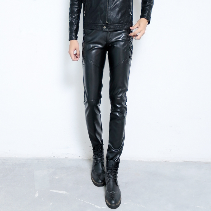 Title 7, Thickened Leather Pants For Men Slim Fit with S...