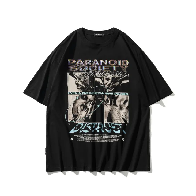 Acid Print Short Sleeve Vintage Unisex Couple T Shirt Black - Shop at LoveMi