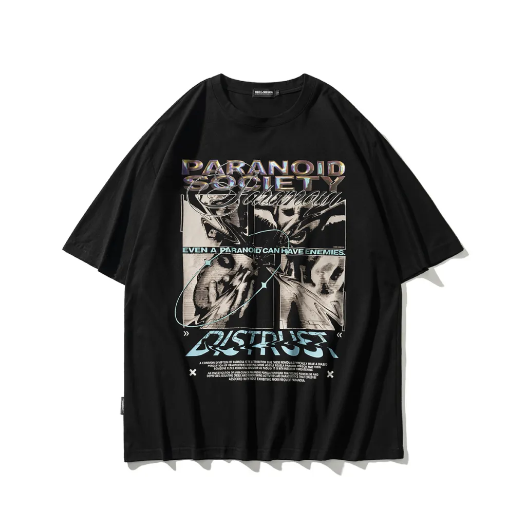Acid Print Short Sleeve Vintage Unisex Couple T-Shirt - Black