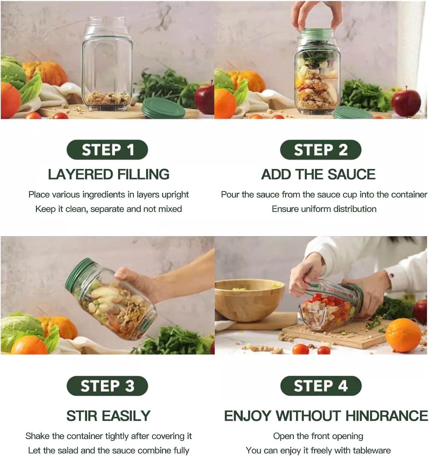 Salad Container With Side Opening, Leak-Resistant Design With Dressing Cup & Lid, Dishwasher & Freezer Safe For Office, Travel & Outdoors. — foto 5