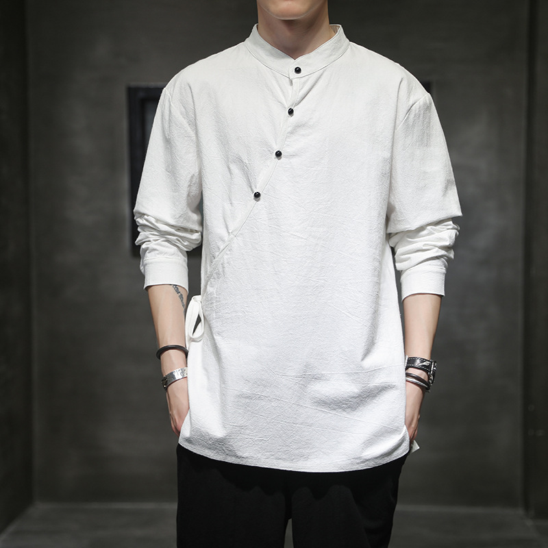 Chinese Style Men's Retro Cotton And Linen Long-sleeved T-shirt