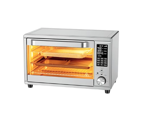 The Air Fryer And Grill Combination Unit Has 12 Functions, Comes With 7 Accessories, Is Made Of Stainless Steel, And Can Be Heated Up To 450  F