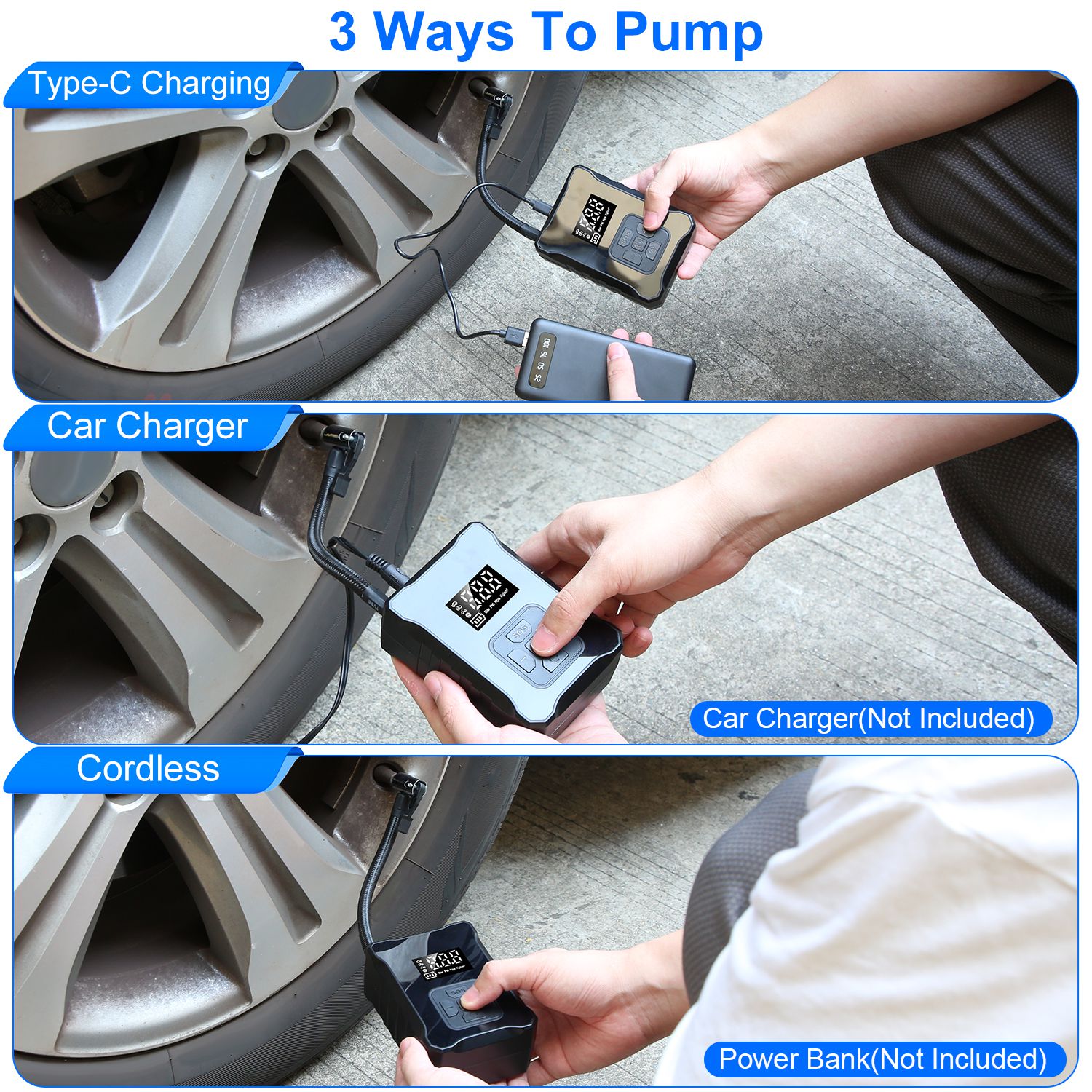 1Pc 150PSI Cordless Tire Inflator Digital Air Compressor With LED Light Emergency Power Bank For Cars Motorcycles Bicycles Balls - Image 9