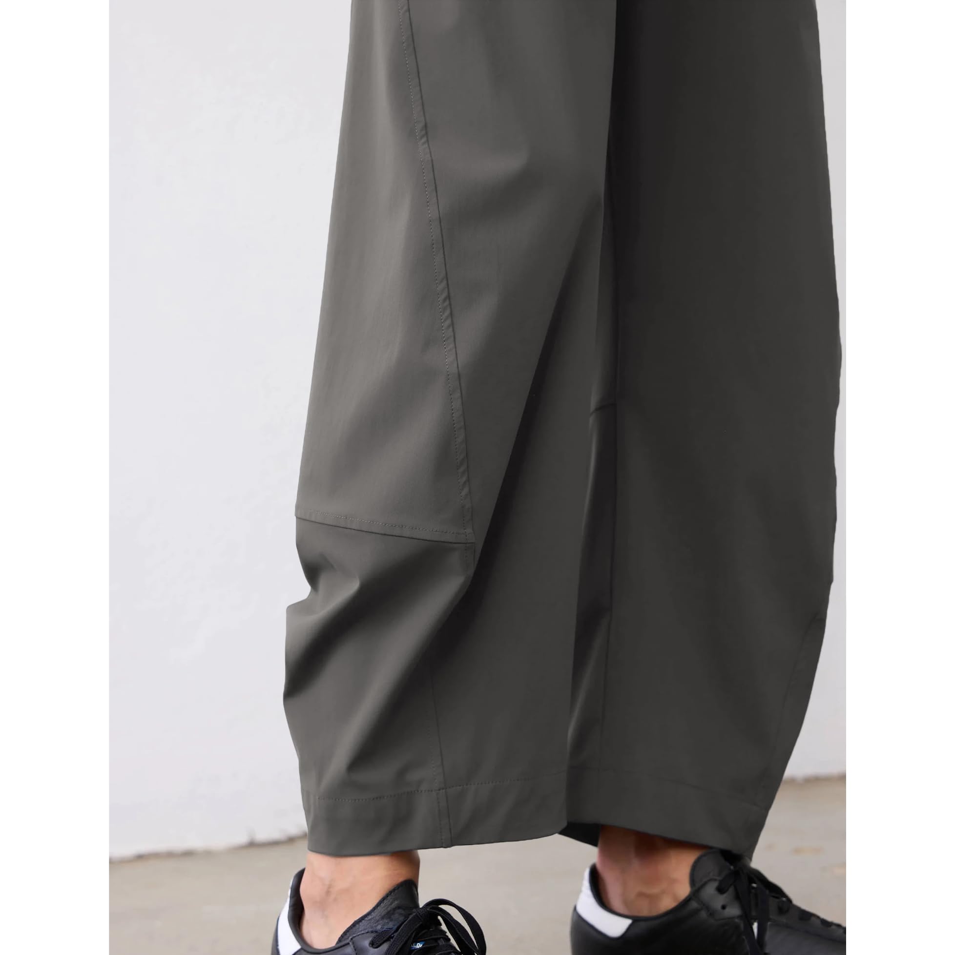 Women Barrel Curved Ankle Work Pants, Elastic High Waist, Loose Wide Thigh Slim Cuff Travel Trousers — view 6