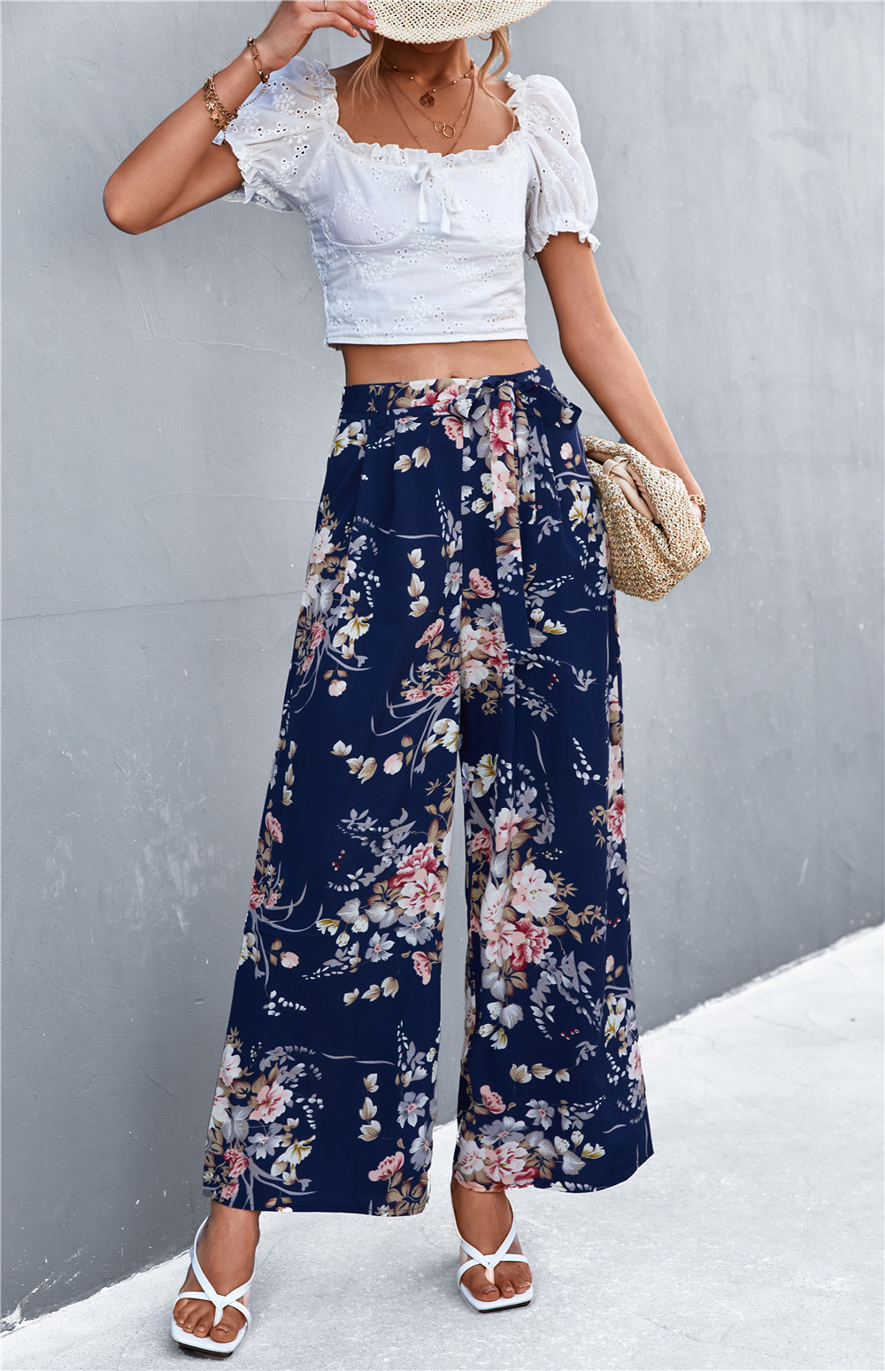 Title 7, Printed Tie Casual Wide Leg Trousers