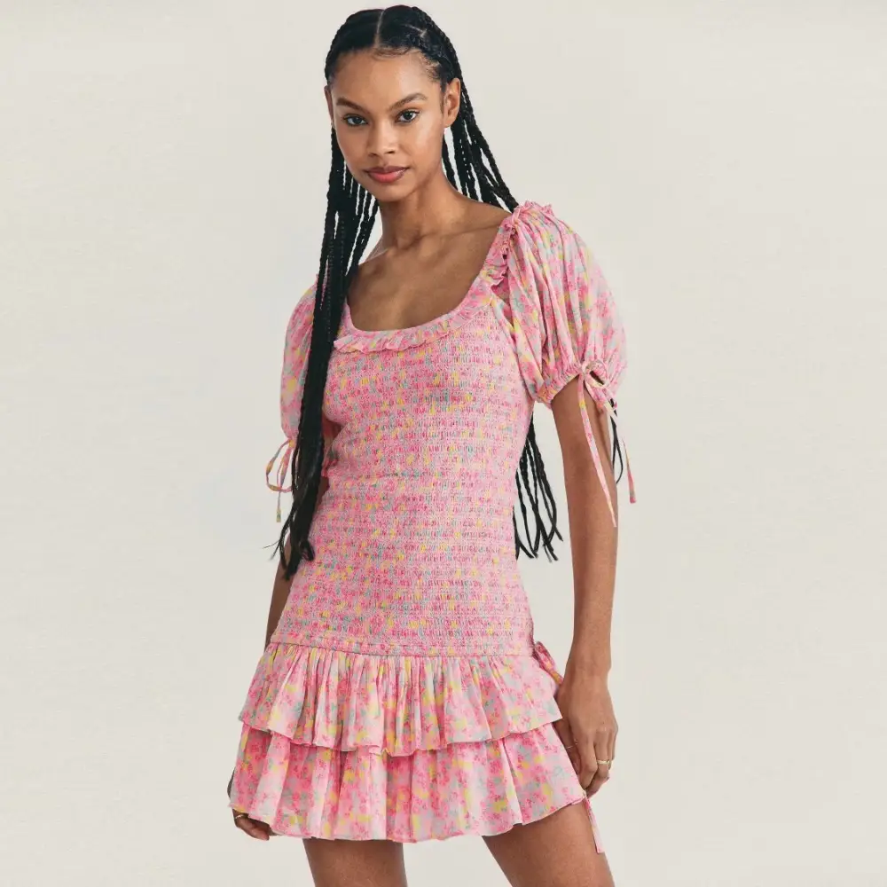 French Square Collar Floral Slimming Dress