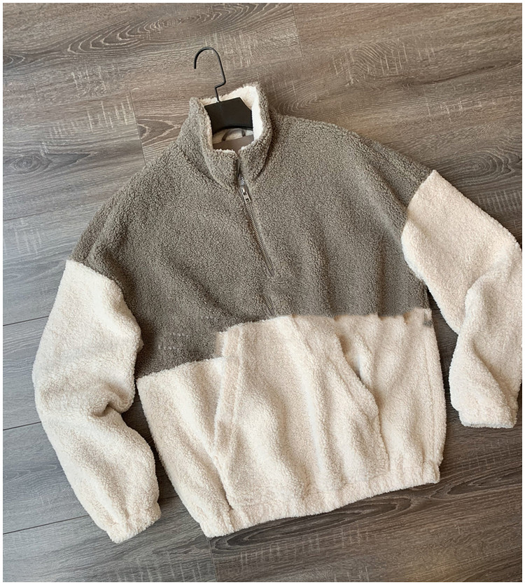Autumn And Winter Fleece Contrast High-neck Jacket