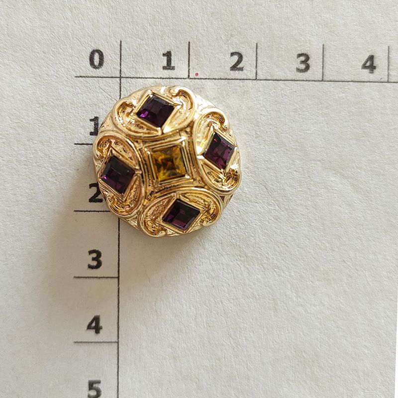 Chinese Vintage Baroque Style Purple Glass Round Stud Earrings, Sparkling Rhinestone Elegant Versatile Women Ear Jewelry