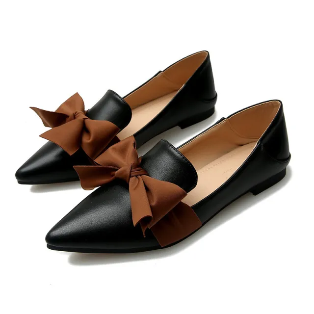 New Fashion Bowknot Flat One Pedal Loafers Soft Sole Single Shoes Black - Shop at LoveMi