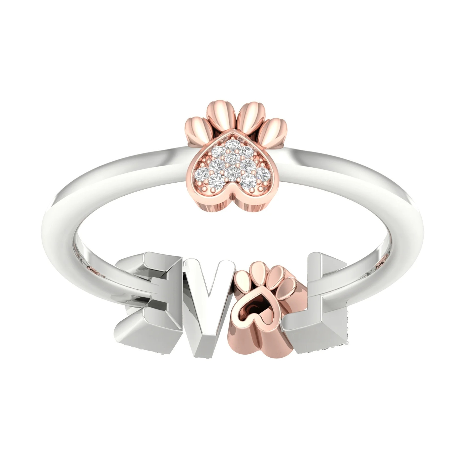 Fashion Cat's Claw Two-tone LOVE Ring With Diamonds