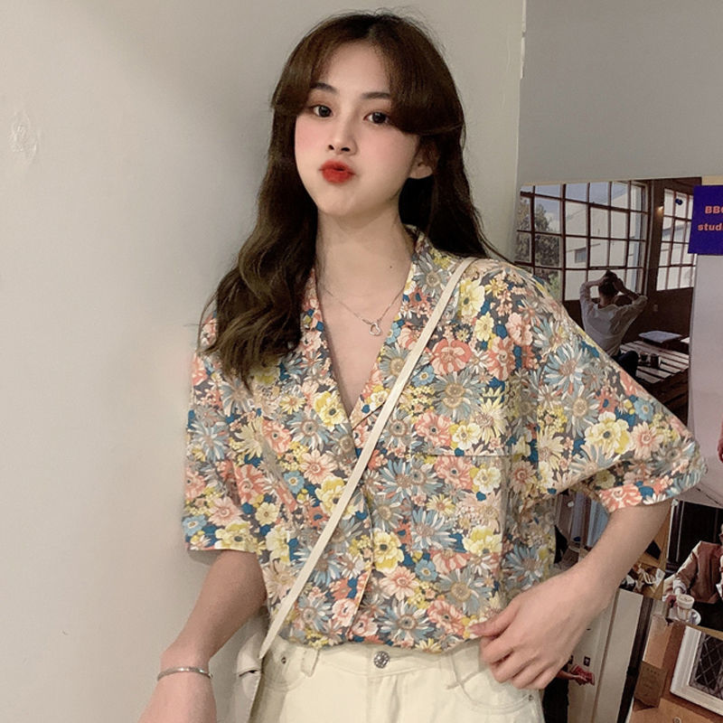 Floral Women's New Short sleeved Retro Shirt Picture Color - Shop at LoveMi