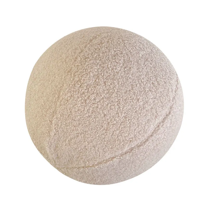 Geometric Shape Plush Ball Knotted Rope Cloud Pillow Cushion - Beige Spherical