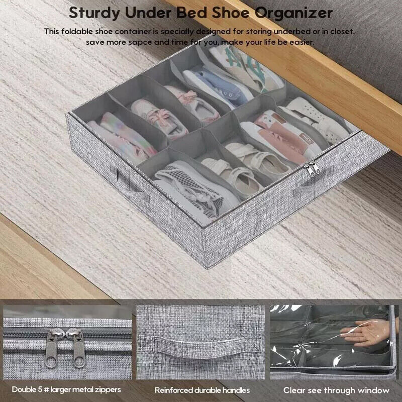 Under Bed Shoe Box 12 Pairs Storage Organiser Closet Pockets Bags Room Home