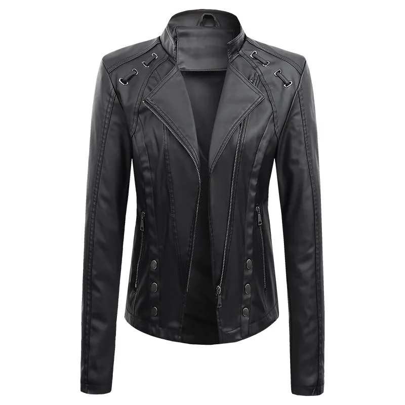 New Spring And Autumn New Leather PU Leather Jacket Women's Short - Black