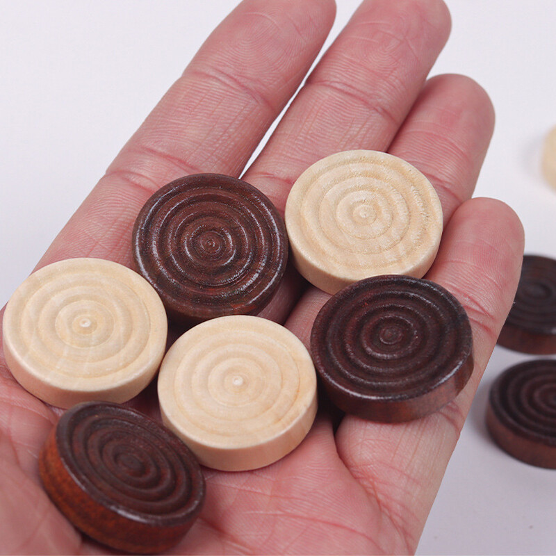 24Pcs Chess Game Accessories Backgammon  Wooden Draughts Checkers Pieces
