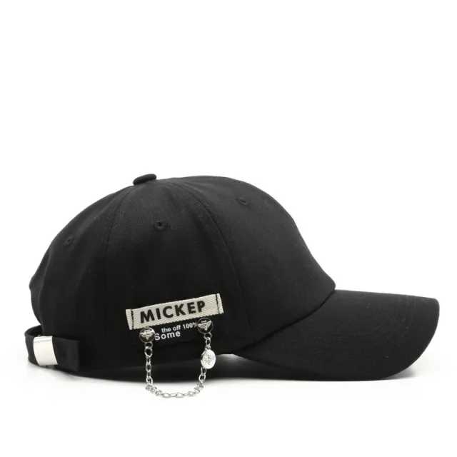 Sunscreen Solid Color Patch Chain Cap Black - Shop at LoveMi