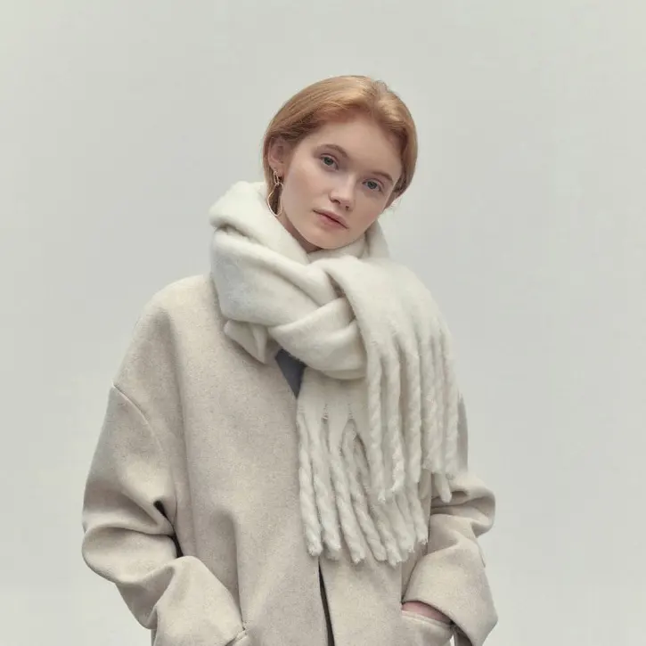 Winter Solid Color Scarf with Tassel Style Fashion Versatile
