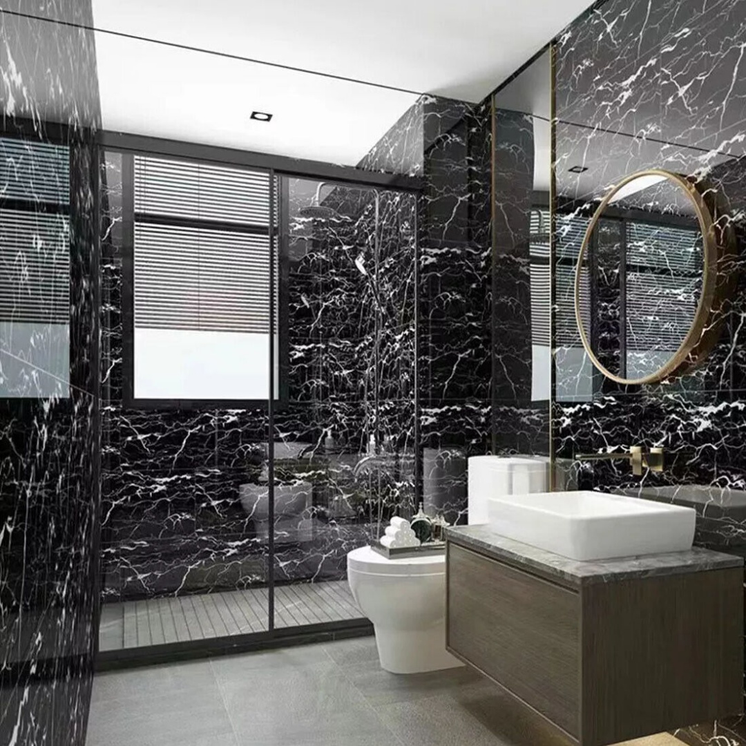 UK NEW 12x Self-Adhesive Marble Tiles Wall Sticker Stick On Kitchen Bathroom Home Decor---Black Marble