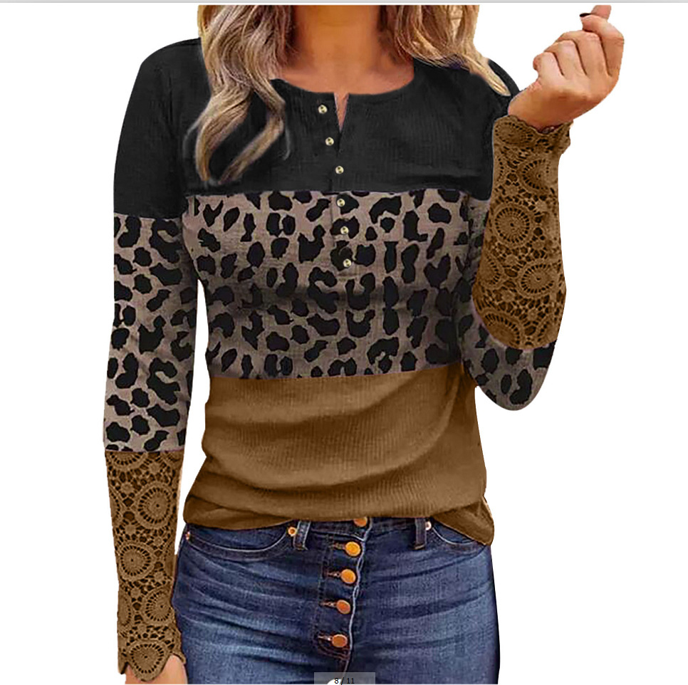 Title 1, Printed Pullover Lace Long Sleeve Temperament