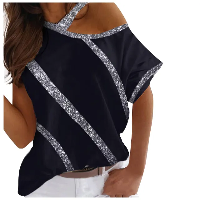 New Off shoulder Hanging Neck Short sleeved T shirt For Women 1 Style L - Shop at LoveMi