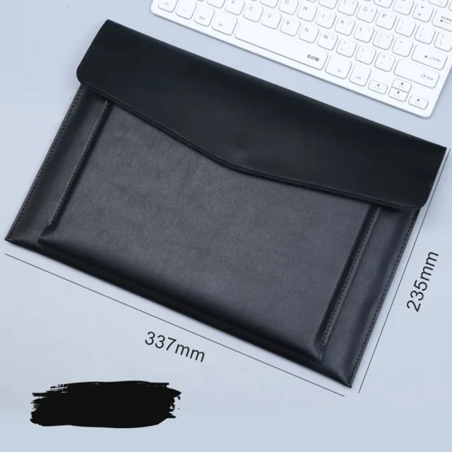 A4 File Bag Contains Large Capacity Double layer Leather Protective Sleeve Black - Shop at LoveMi