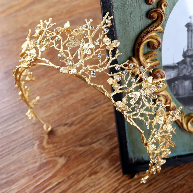 Tiara Matte Gold Diamond Crown Headband Wedding