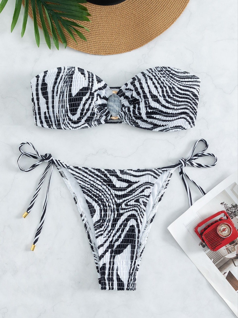 Printed Olive Cloth Bikini Upper And Lower Split
