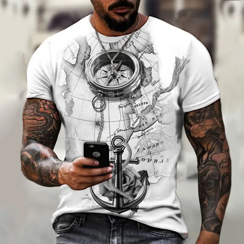 Fashionable Men's 3D Printing Compass T-shirt