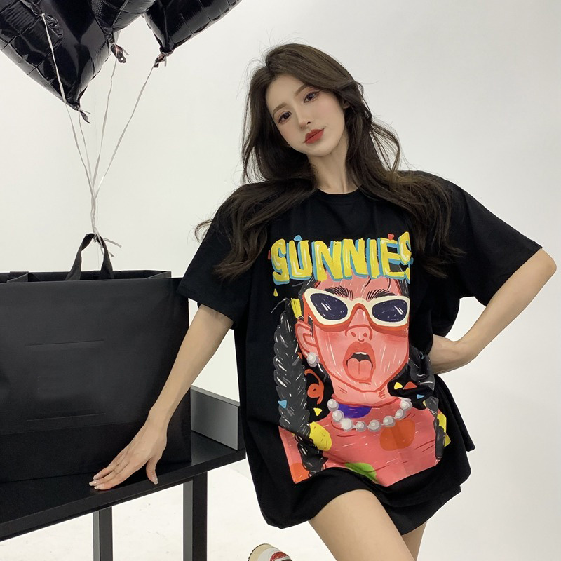 Round Neck Cartoon Graffiti Letters Loose Short-sleeved T-shirt