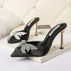 Pointed Toe Pumps Bow Sandals - Black - View 1