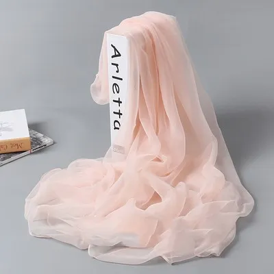 Silk Scarf Women's Long Solid Color Beach Shawl Large Chiffon - Pink