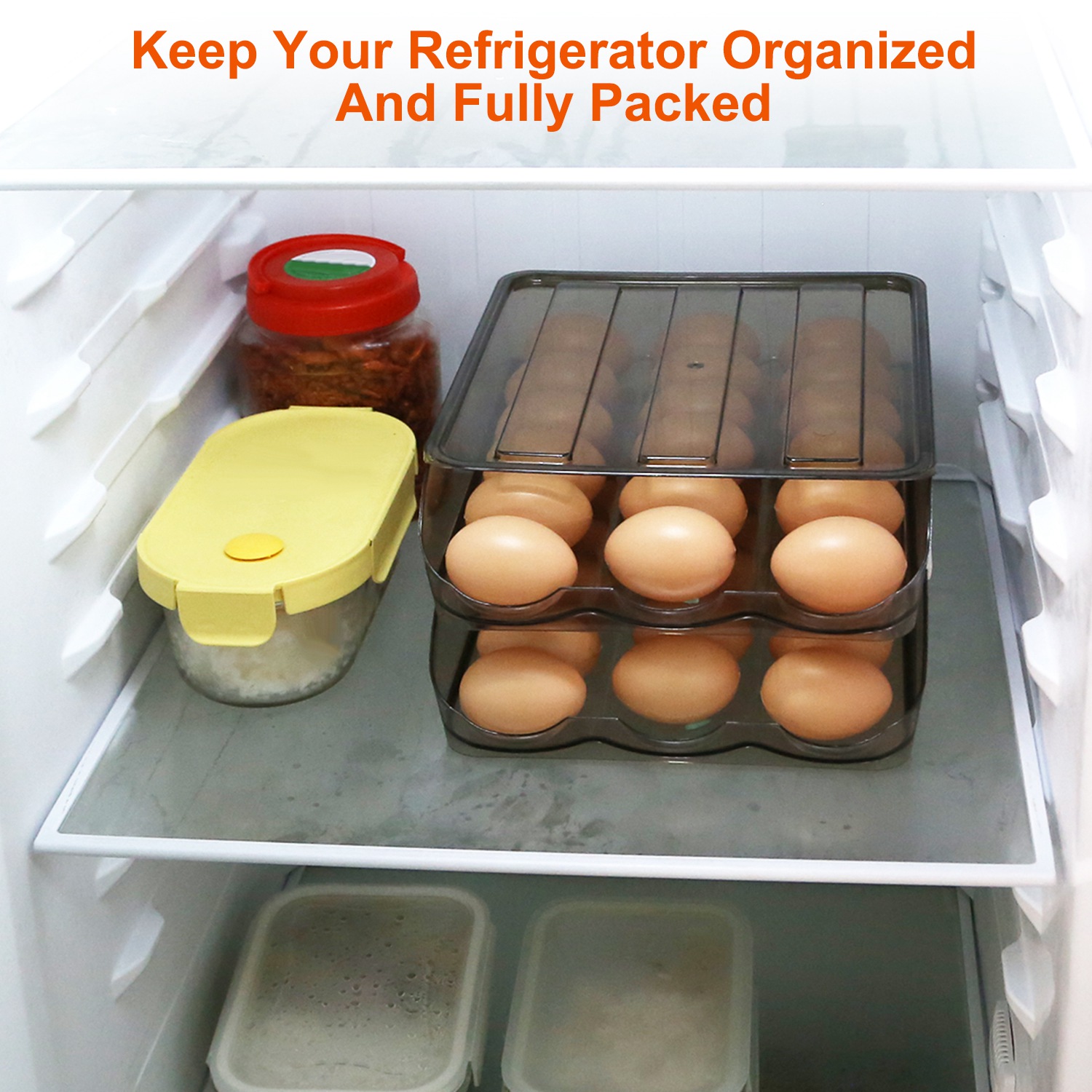 Egg Container Holder For Refrigerator Double Layer Egg Storage Box With Lid Automatic Rolling Egg Box Organizer Bin Tray Rack 36 Eggs