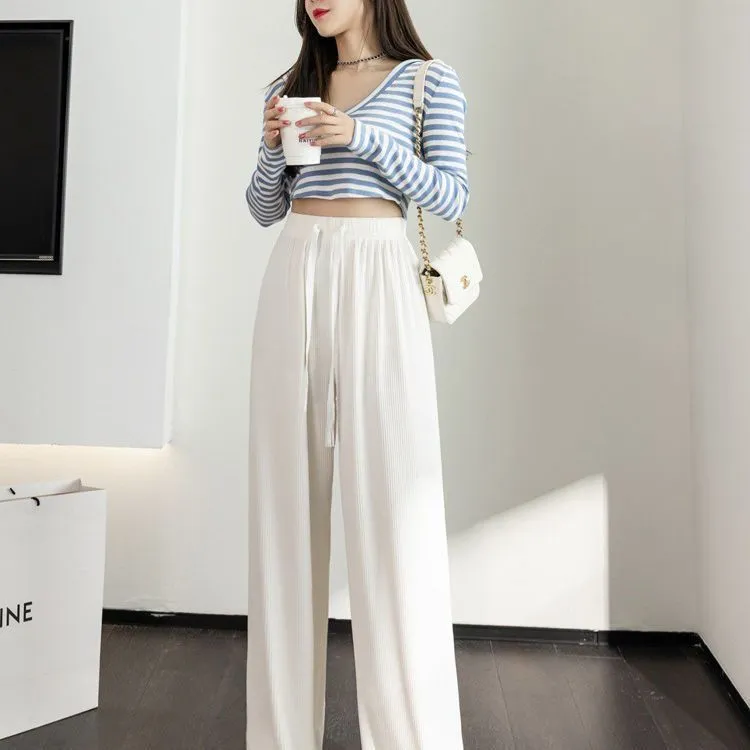 Fashion Women Wear High Waist Wide Leg Pants - White