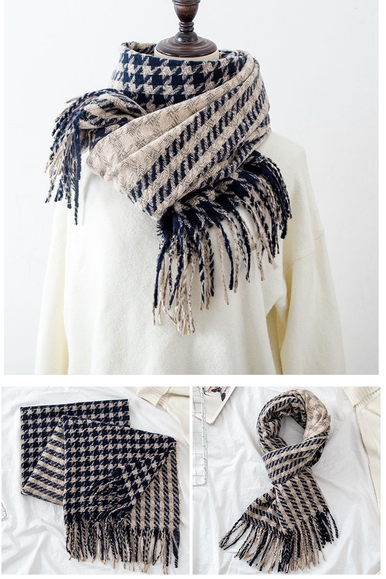 Fashion Color Matching Cashmere Padded Warm Scarf