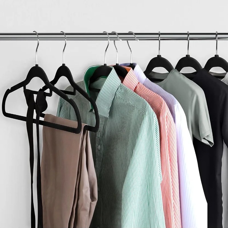 Non Slip Velvet Coat Hangers Coating Strong Flocked Clothe Trouser Space Saving 3