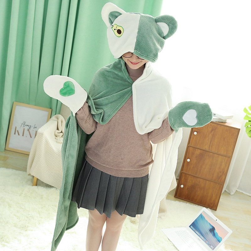 Title 2, Pure Color Hooded Coral Fleece Cartoon Cloak