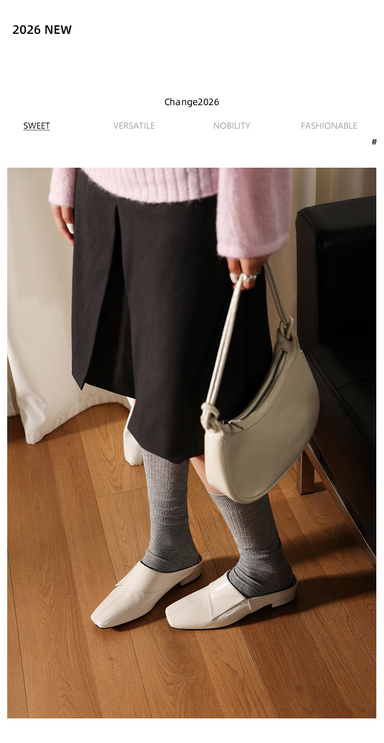 Square Toe Low Block Heel Mules – Side View, Sarah Express