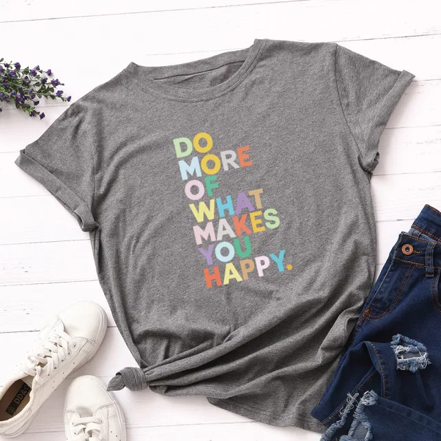 Women's Loose Round Neck Short sleeved T shirt With Letters Dark Grey - Shop at LoveMi