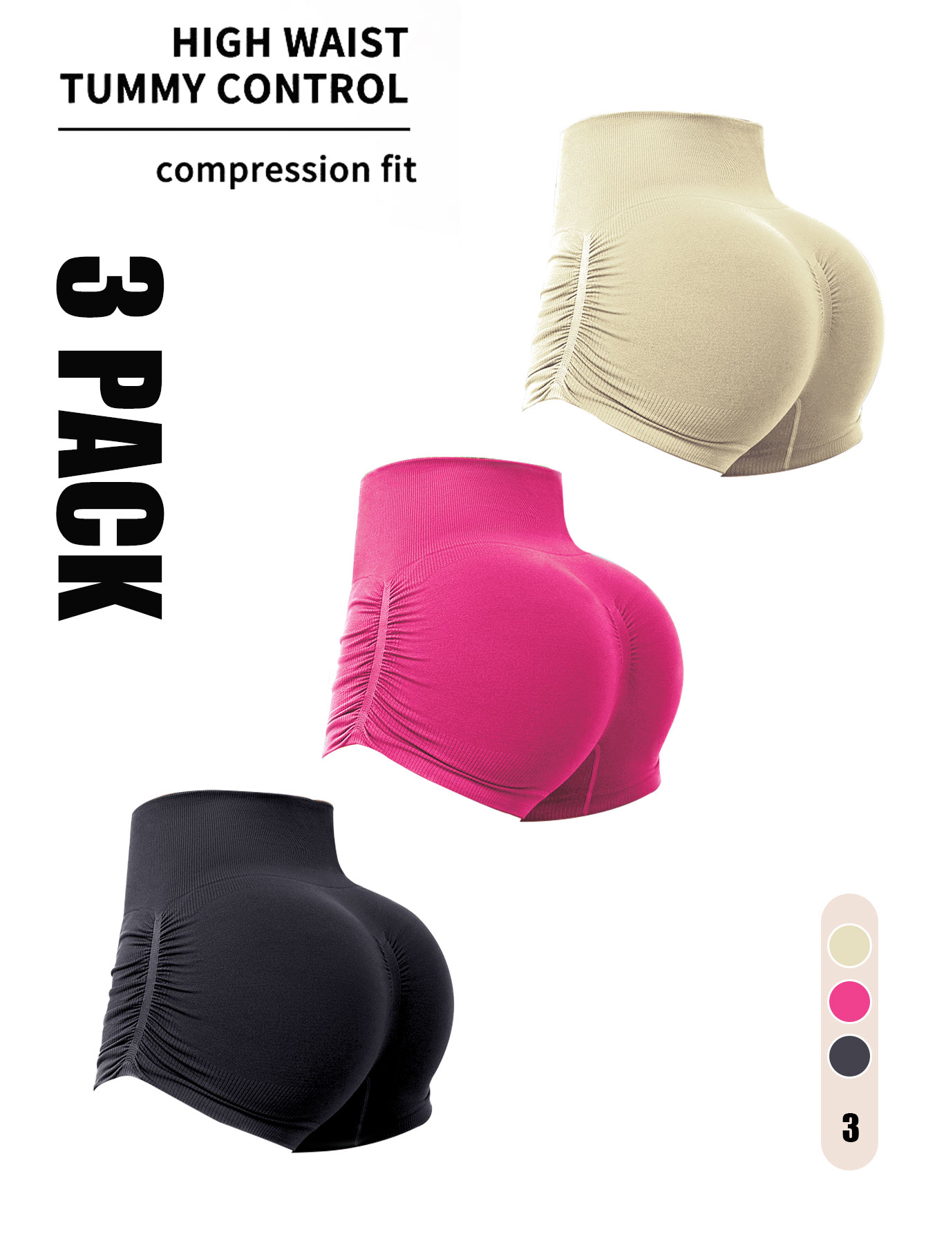 3 Pack Workout Shorts For Women Seamless Scrunch Butt Lifting High Waisted Yoga Gym Booty Running Short Pants 3Pack8 - Shop at LoveMi