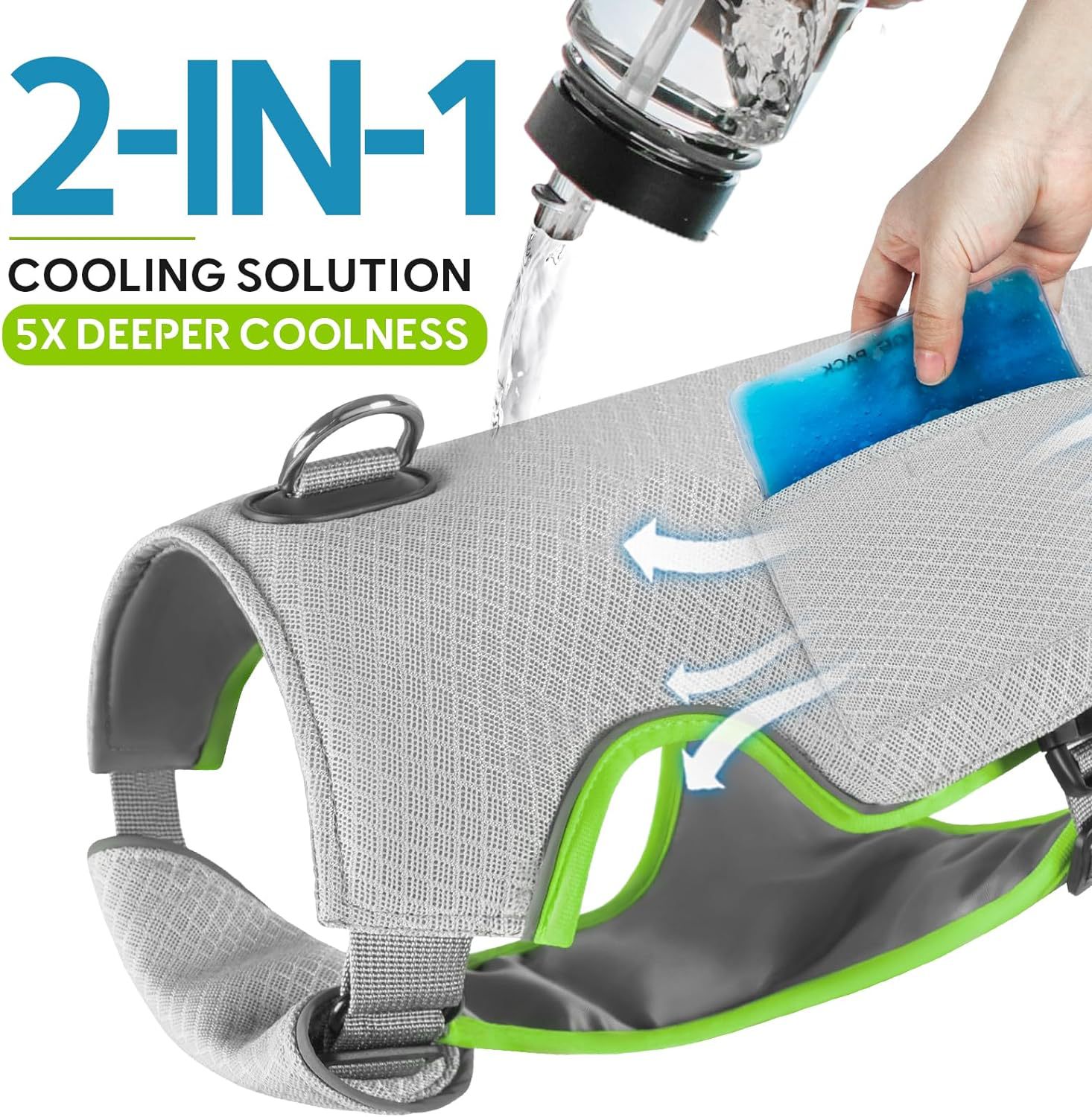Dog Cooling Vest With Ice Packs, Reflective Adjustable Cooling Vest For Dogs With Leash Ring For Hot Weather Cooling Harness For Large Medium Dogs Grey view 5