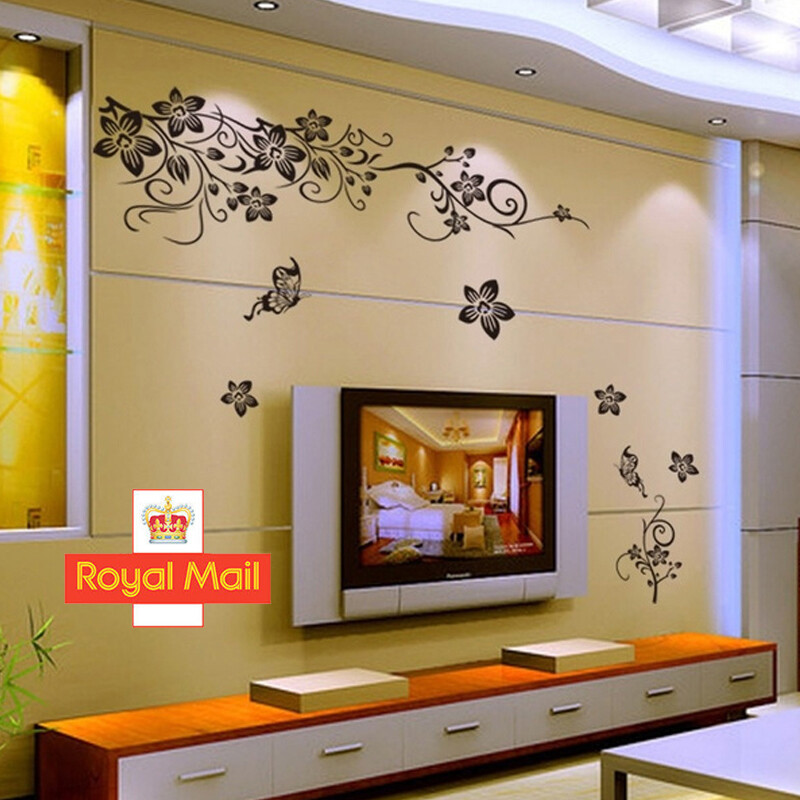 Vine Flowers Sticker And Butterflies Wall Art Vinyl Sticker-Home DIY Decal — image 6